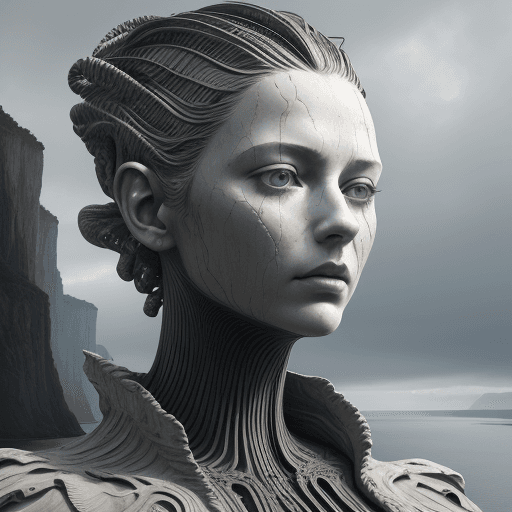 AI generated: art statue in cliffs, in the style of realistic hyper-detailed portraits, cryengine, detailed facial...