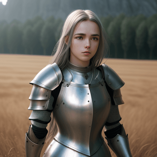 AI generated: Photo of a girl in medieval armor, subtle metal reflections, upper body, outdoors, field, overcast, ...