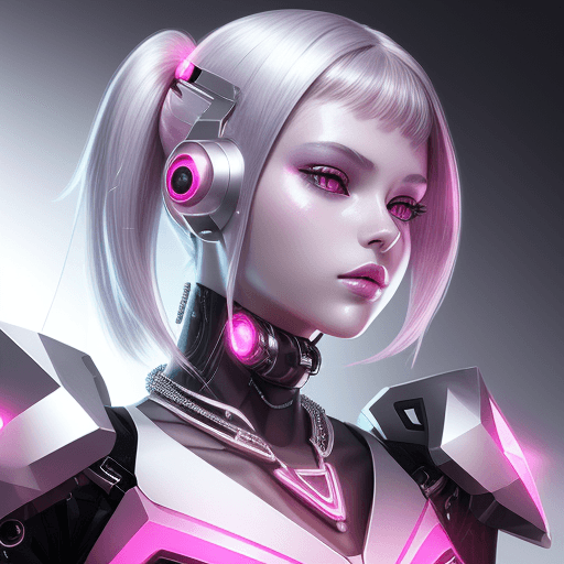 AI generated: cyber punk, graphic design, pink electronic, girl's face, side view, pretty and cute, silver shiny n...