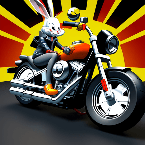 AI generated: Bugs Bunny with harley davidson jacket, 3D computer graphics, digital animation, vector graphics sty...