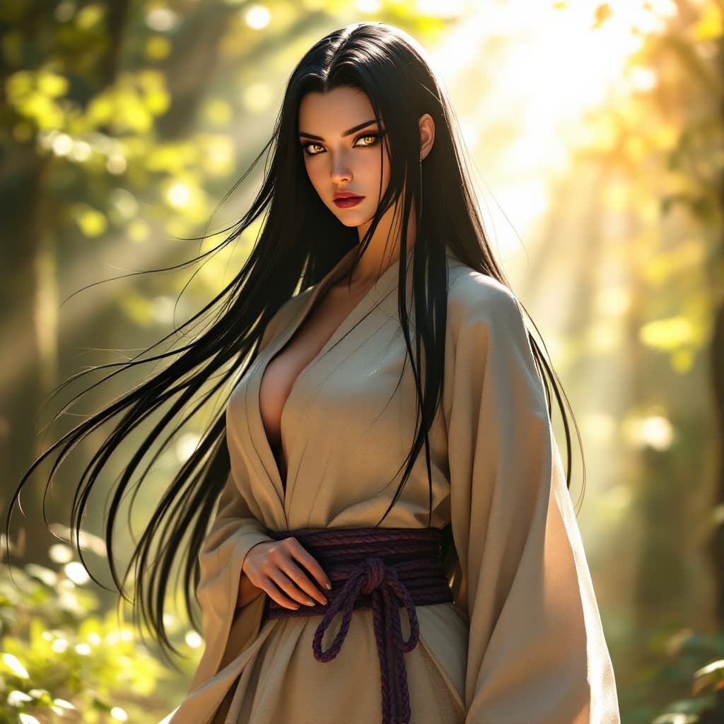 AI generated: Create a stunning photo-realistic image of female Orochimaru from 'Naruto.' She has long, black hair...