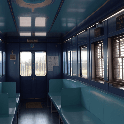AI generated: señor de sombrero dentro de un tren obscuro con luces suaves color azul