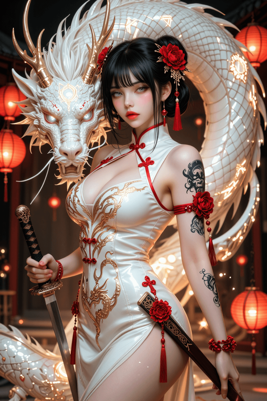 AI generated: A semi-realistic anime digital illustration of an elegant refined female Chinese warrior with jet bl...