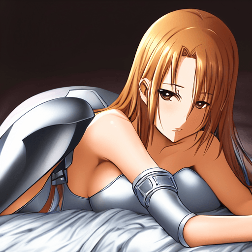 AI generated: Anime visual key of Asuna | lying in bed | detailed gorgeous face!! | full body | skimpy armor!! | e...