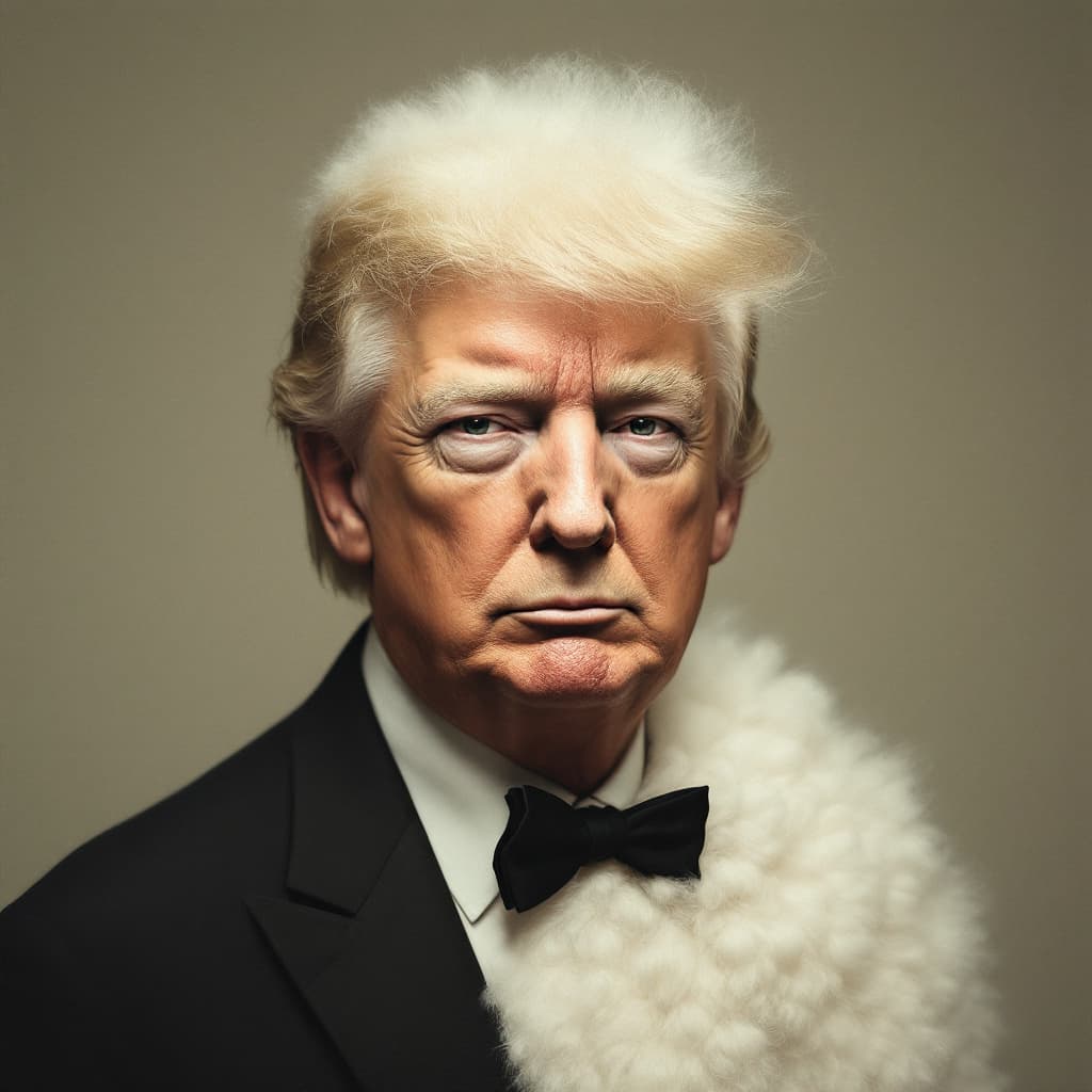 AI generated: A surreal portrait of Fred Trump sr. (Donald J. Trump's father) with a white poodle for a body. The ...