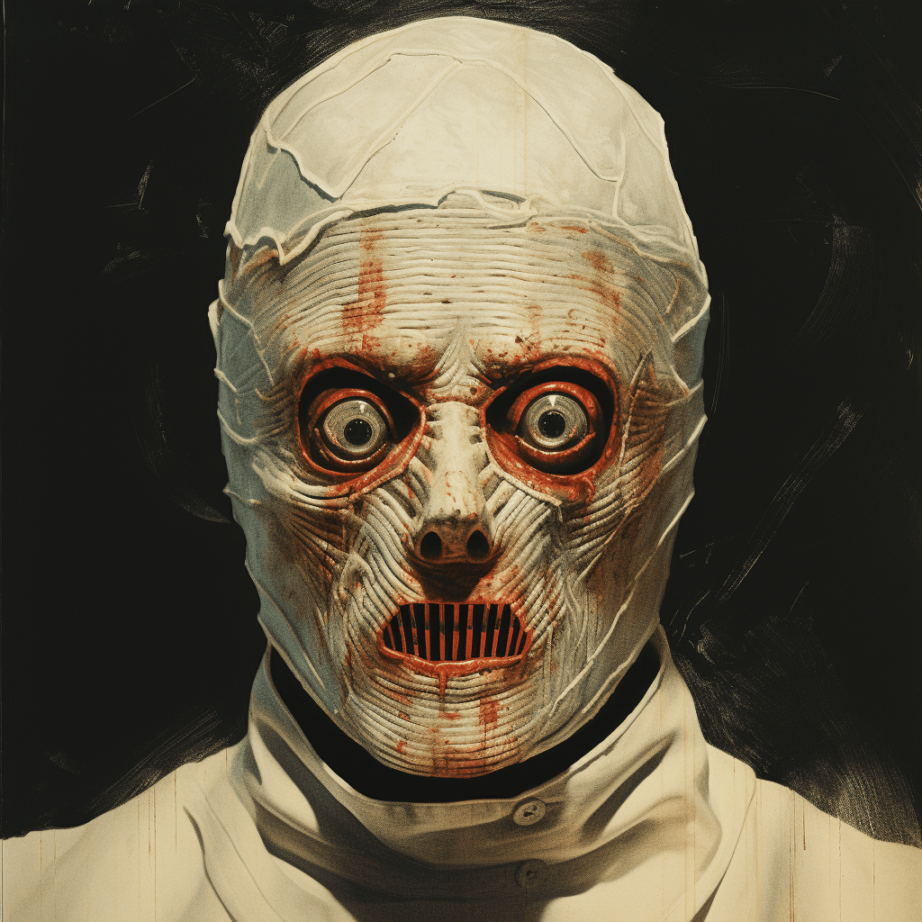 AI generated: gosthface mask, classic horror movie poster 
