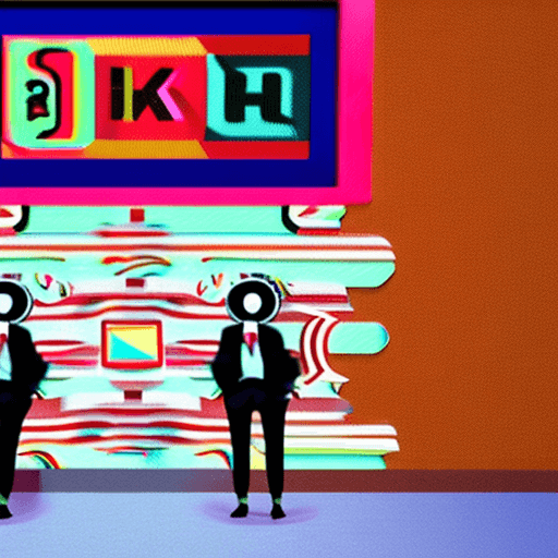 AI generated: A split scene showing a popular influencer on a colorful TV show setting with social media icons flo...
