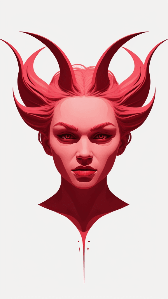 AI generated: (best quality, ultra-detailed, realistic:1. 2) demonic, clean lines, minimalist artwork, vibrant col...