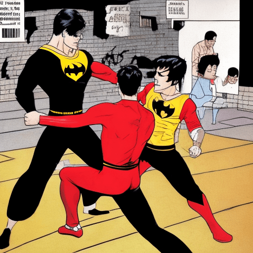 AI generated: red batman  fighting a bruce lee bartman