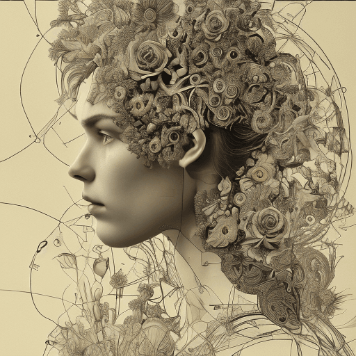 AI generated: Incredibly detailed technical diagram of the profile of a woman with the top and back of her head sp...
