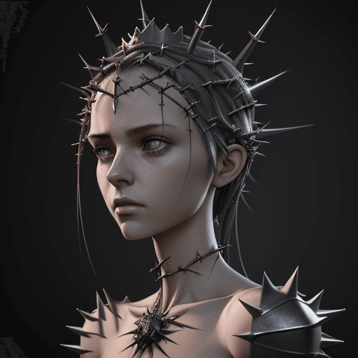 AI generated: 3d model, beautiful skinny girl in crown of thorns, more spikes, in the style of realistic and hyper...