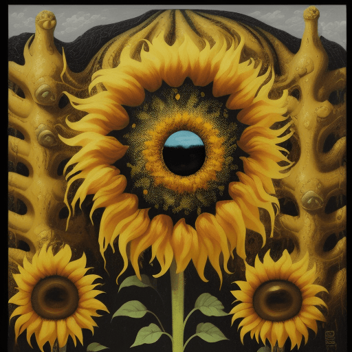 AI generated: a surrealist painting with sunflowers with yellow paint dripping all over, in the style of surrealis...