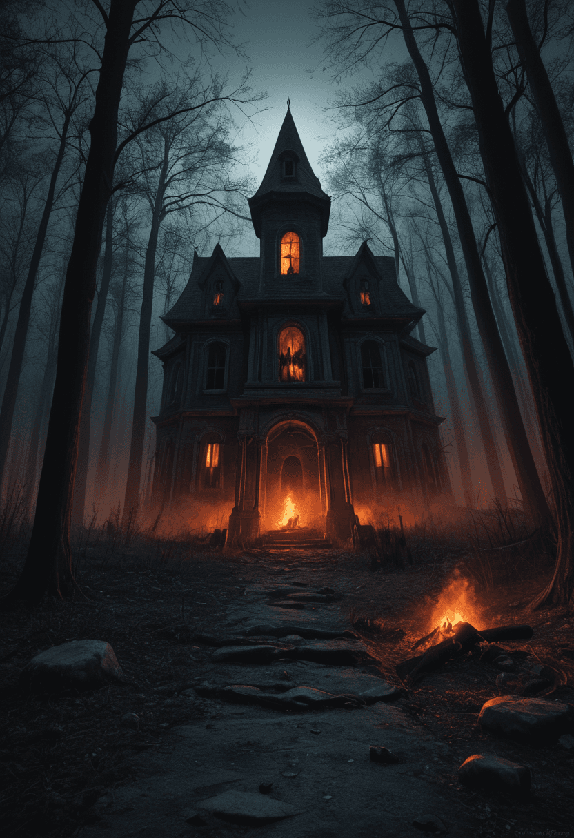 AI generated: Horror-themed Forest witch,dynamic colors,fantasy,sunset,highres,realistic . Eerie, unsettling, dark...