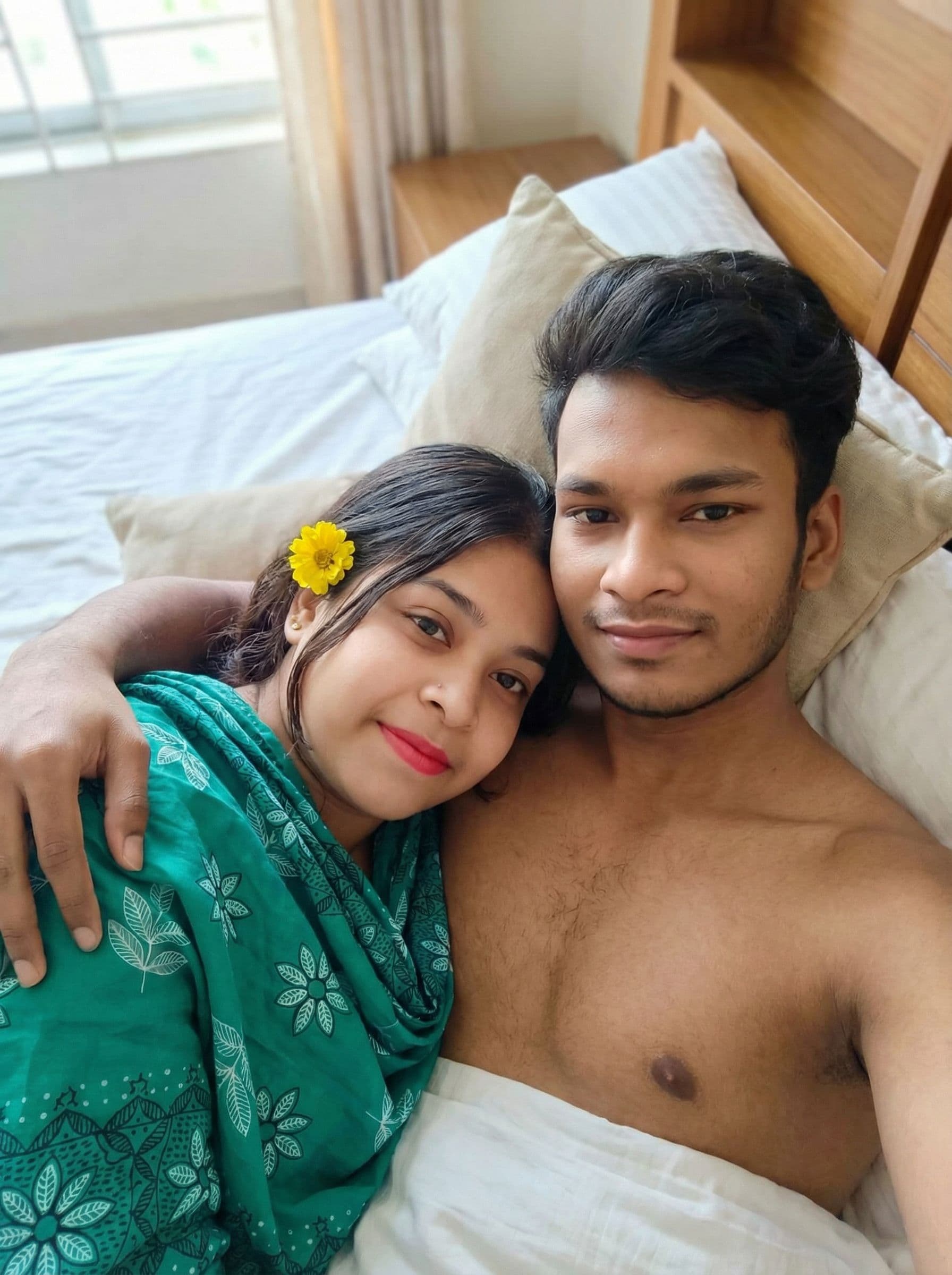 AI generated: The man and woman lying on bed 