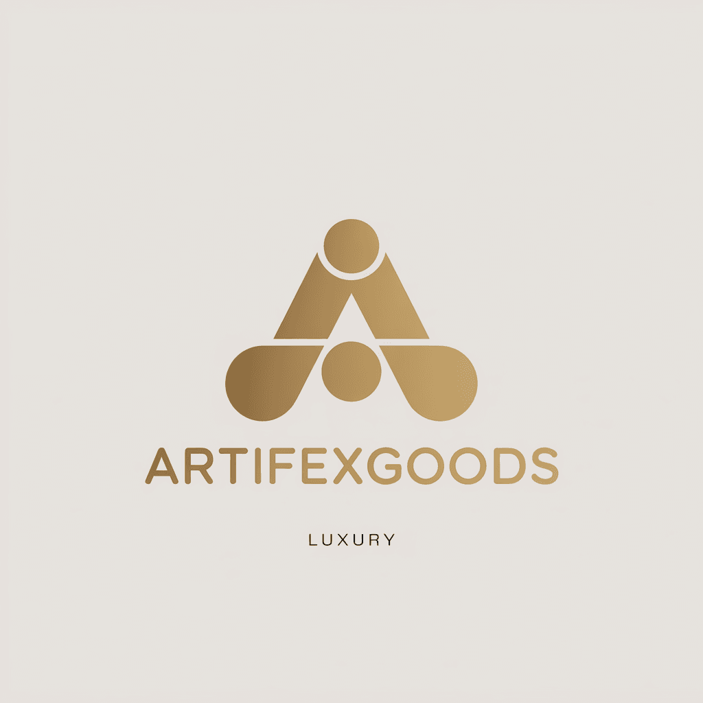 AI generated: Logo of brand with the in gold color "ArtifexGoods" over a white 
background. luxury icon,2d and av...