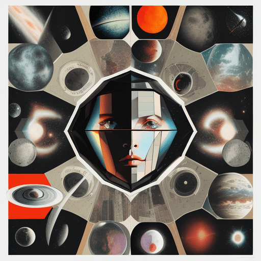 AI generated: A mid-century modern collage, made of random shapes from fashion and science magazines and text book...
