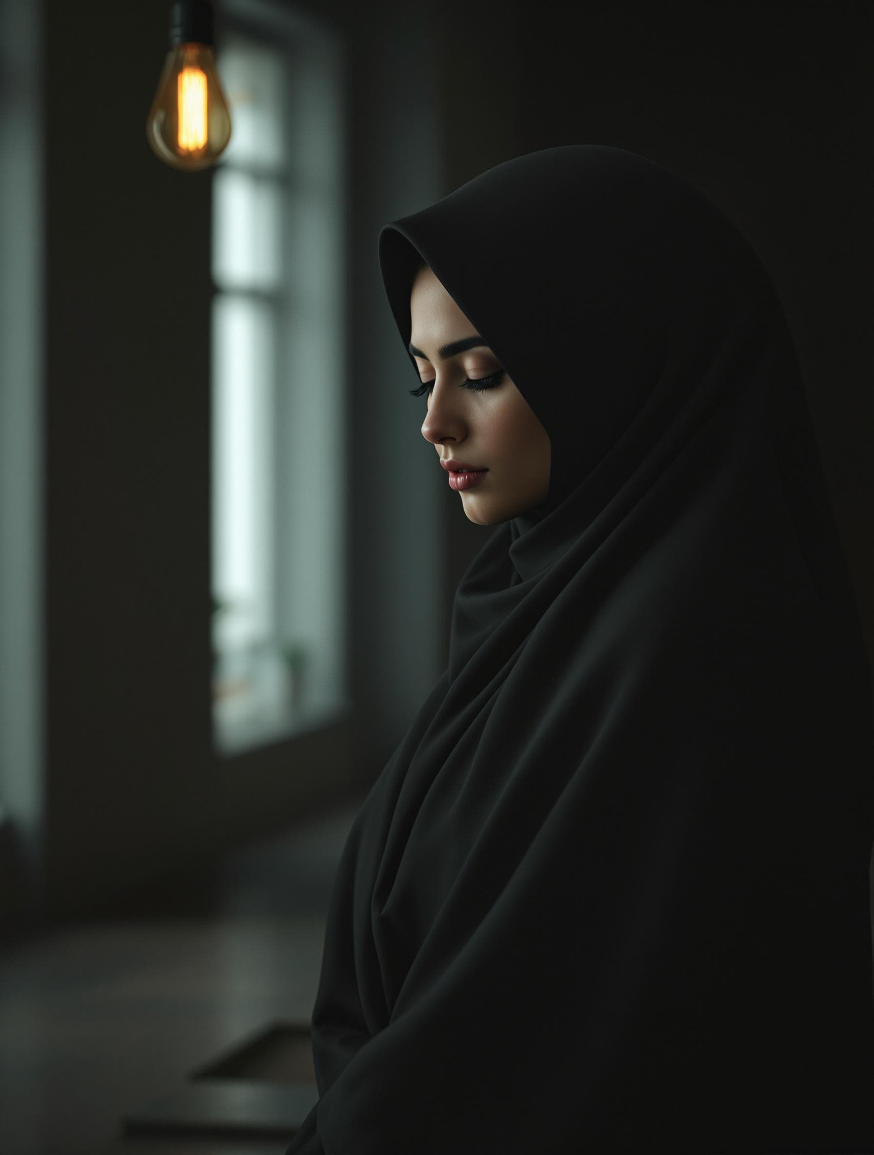 AI generated: close-up, masterpiece, digital art, a beautiful Iranian woman wearing a full body hijab, hourglass b...