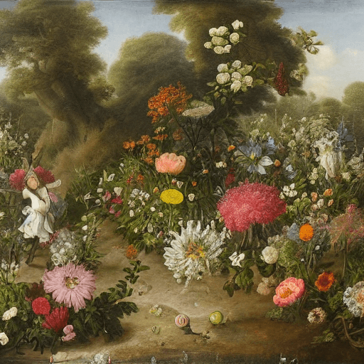 AI generated: garden bursting with flowers Paulina Góra, Rachel Ruysch,