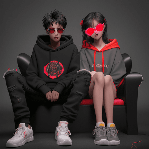 AI generated: Create a realistic image of a 21-year-old boy and girl in a black hoodie and sitting comfortably on ...