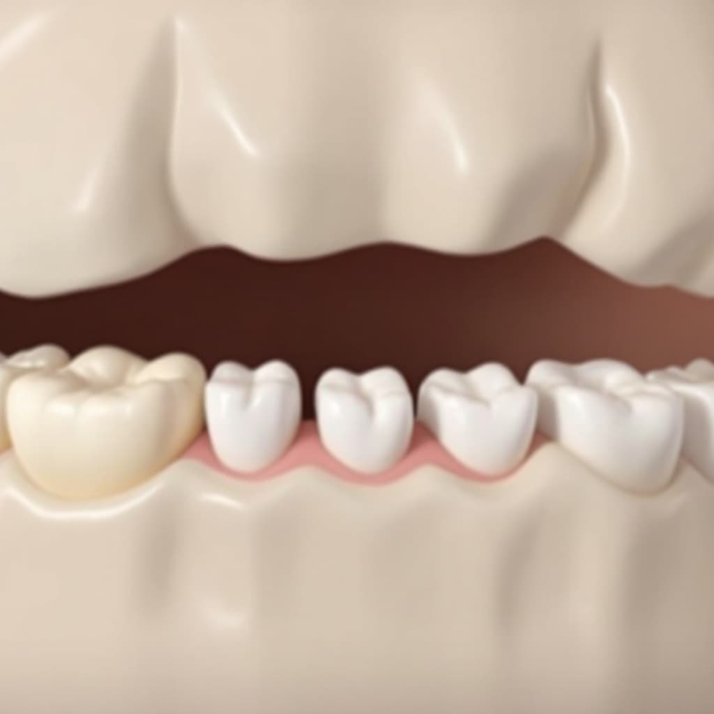 AI generated: Image of a traditional dental bridge in place, spanning a gap. 
