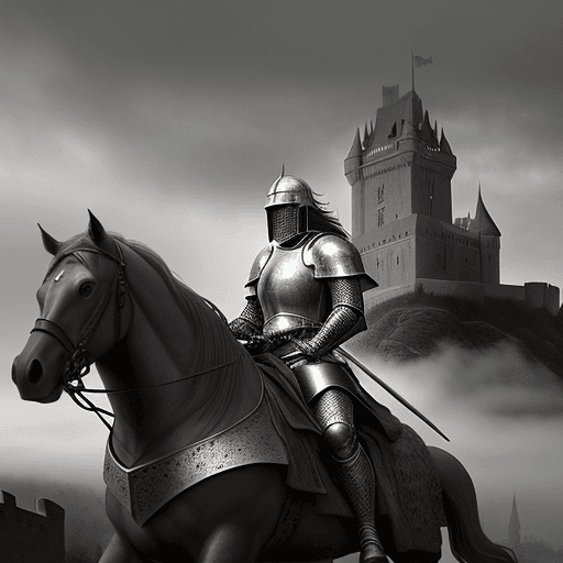 AI generated: Take on the Middle Ages! Focus on knights, castles. Depict a knight riding a horse, armed with armor...