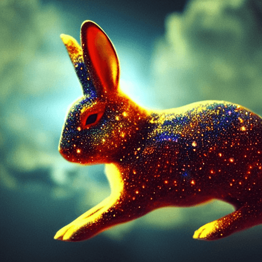 AI generated: galaxies, spirals, space, nebulae, stars, smoke, iridescent, intricate detail, in the shape of a rab...