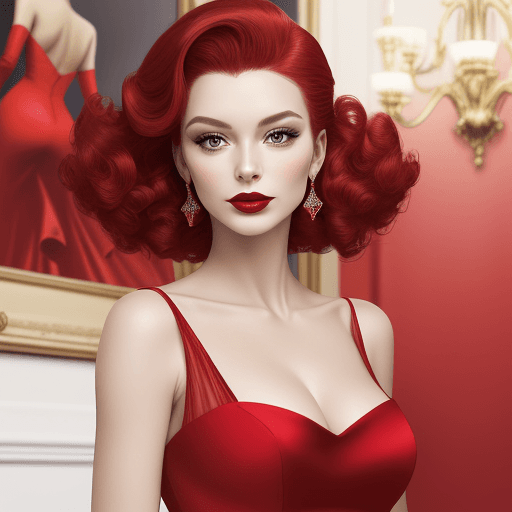 AI generated: Award winning fashion illustration of a stunning woman in a red dress. The dress is a bold and vibra...