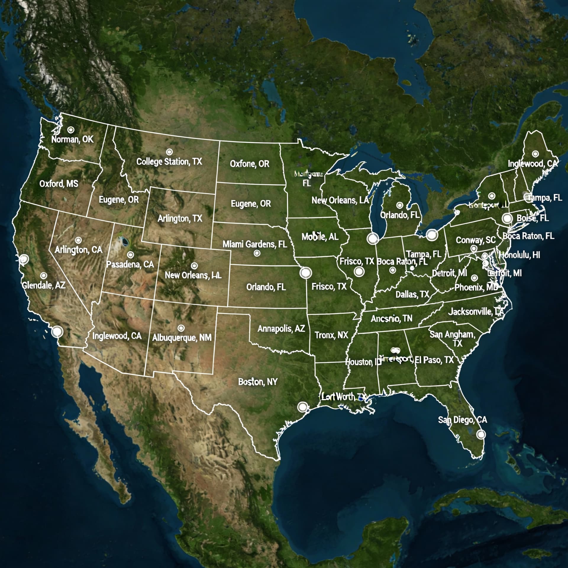AI generated: Create a map of the United States with each of the following cities and states plottedCITY	STATE
Nor...