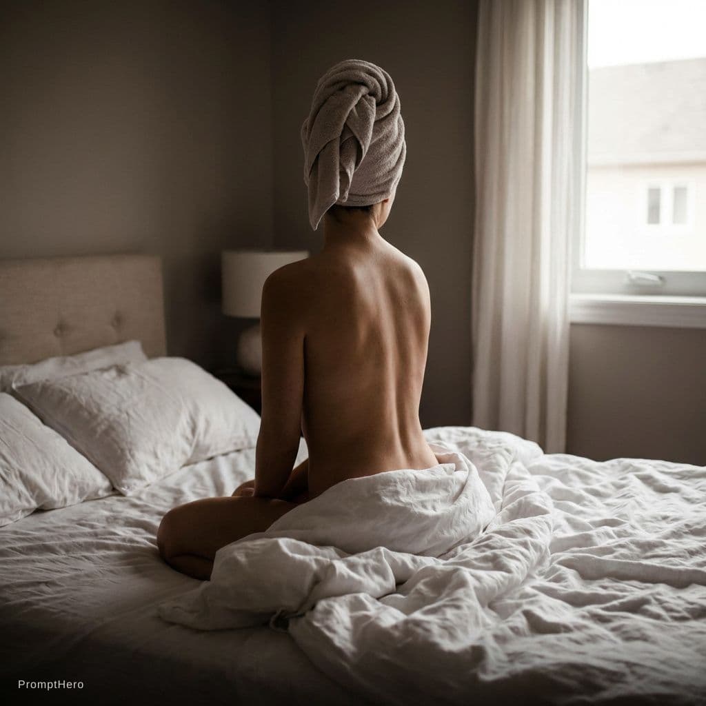 AI generated: mujer sexi de espaldas en la cama en cuatro desnuda

