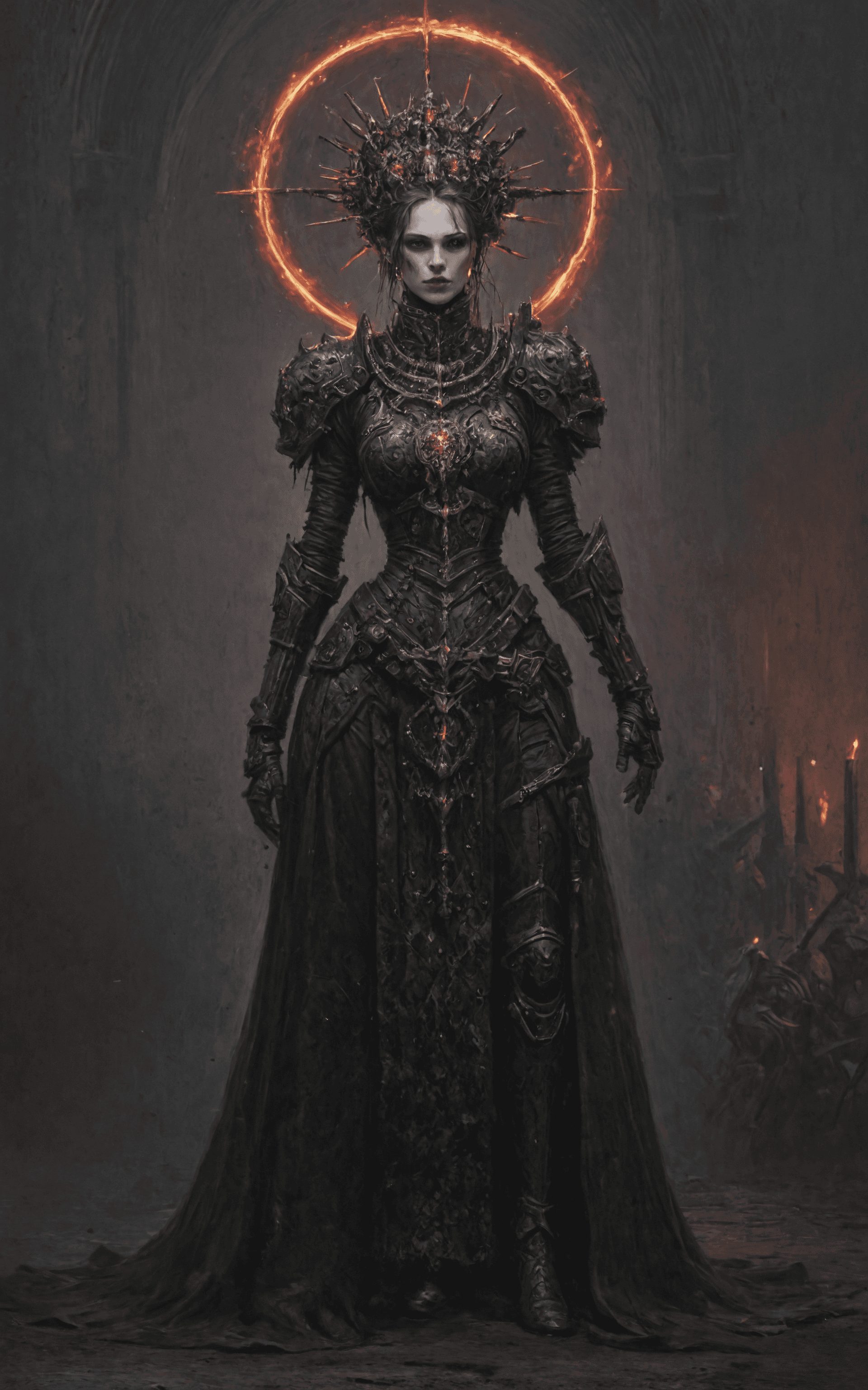 AI generated: Impressionist painting Gothic style 1woman, (full body image with nothing cropped out:1.2),mechanica...