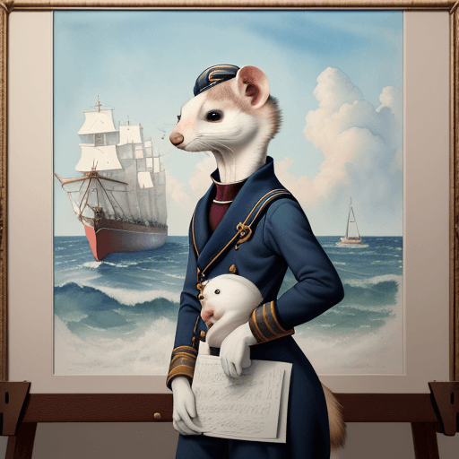 AI generated: Highest quality, perfect masterpiece, perfect art, 8K, (anthropomorphic animal ferret sailor captain...