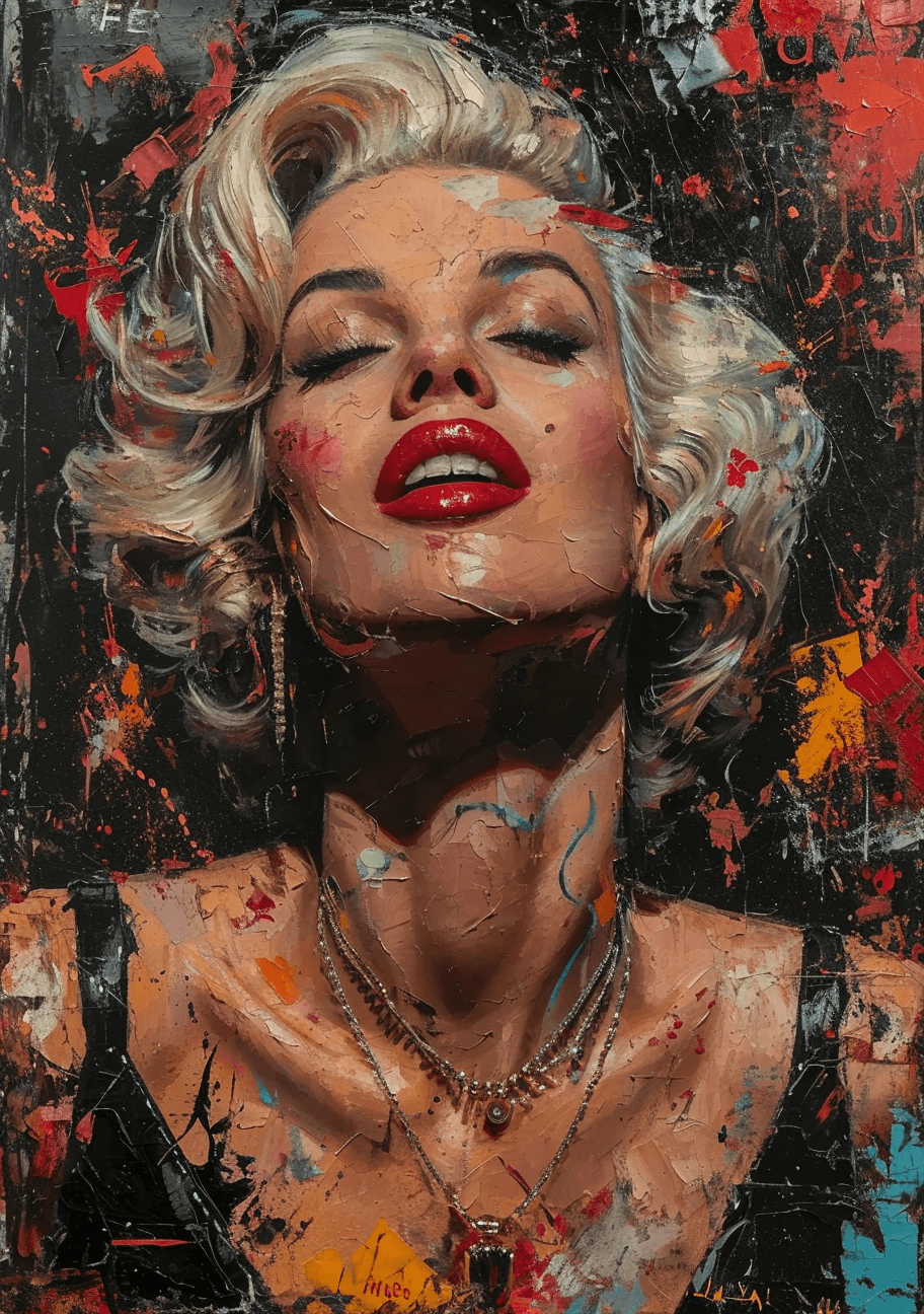 AI generated: Contemporary painting of Marilyn Monroe, dressed in fashionable clothes, glamour, creative, poster s...