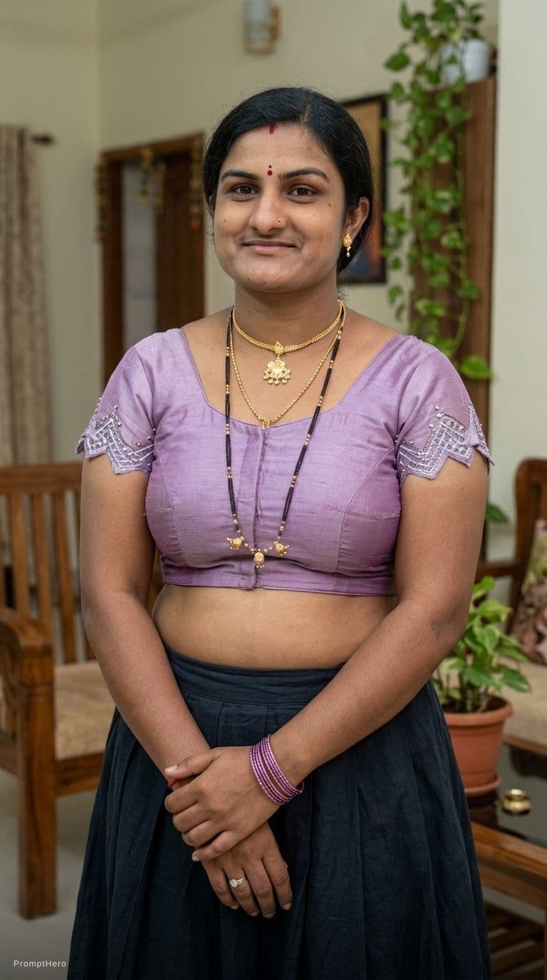 AI generated: Aunty in her blouse only with big body