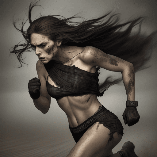 AI generated: photograph of women running, in the style of intense gaze, hauntingly beautiful, richly layered, exp...