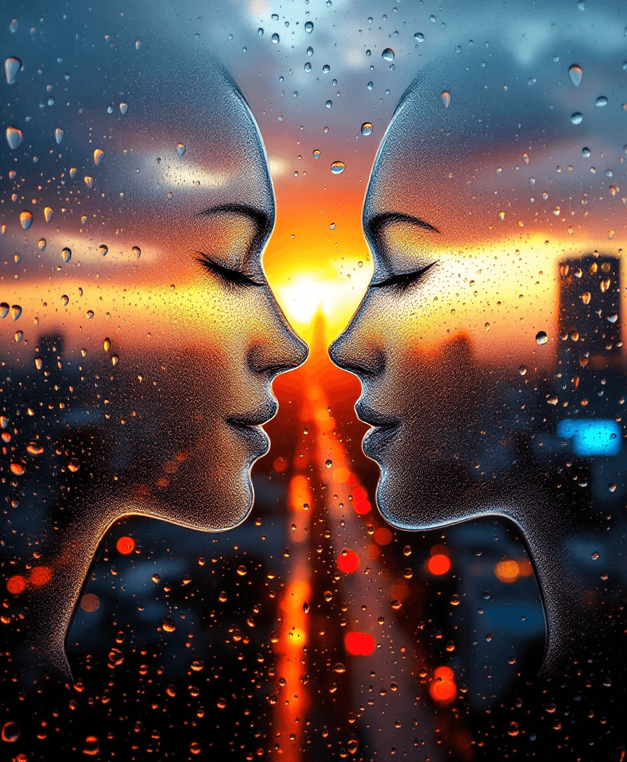 AI generated: A captivating close-up photograph of a windowpane covered in raindrops, creating a mesmerizing effec...