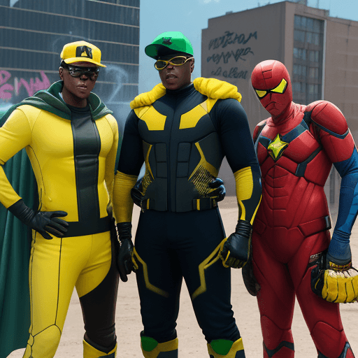 AI generated: WE ARE SEEING FIVE DIFFERENT JOHN BOYEGA'S MALES IN A RED, BLUE, YELLOW, GREEN, BLACK SPANDEX SUITS,...