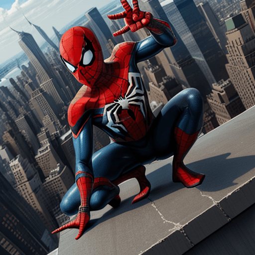 AI generated: Spider-Man on top on building new york city, oil slick, red and blue.