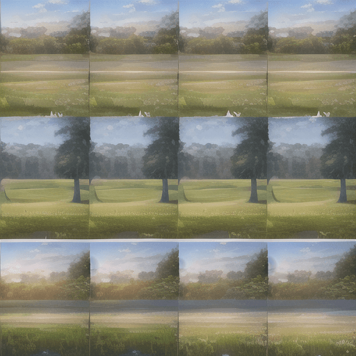 AI generated: Grid of four square photos of the same photo during different times of the day, scene of a beautiful...