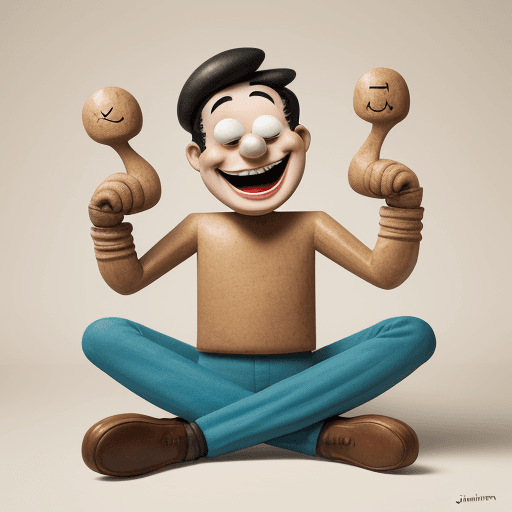 AI generated: Cartoon laughing man, sitting cuteintricate artwork by john william turner