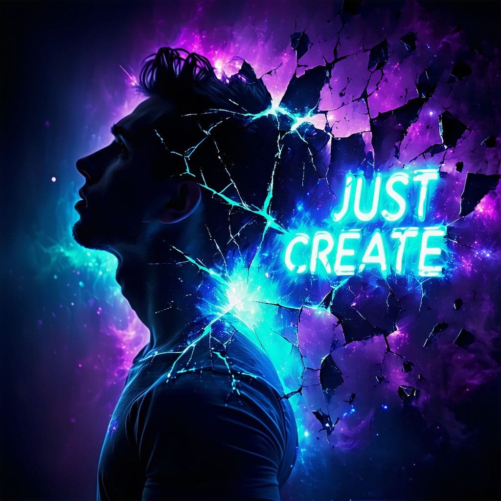 AI generated: Series poster art, human silhouette breaking out of the frame, cosmic cracks glowing with starlight,...