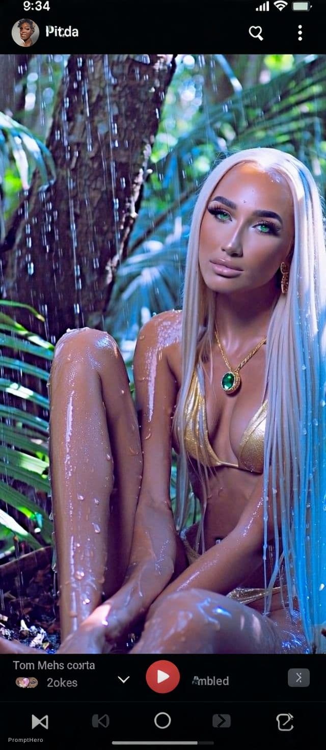 AI generated: A stunning, highly detailed portrait of a beautiful young woman with long, flowing platinum blonde h...