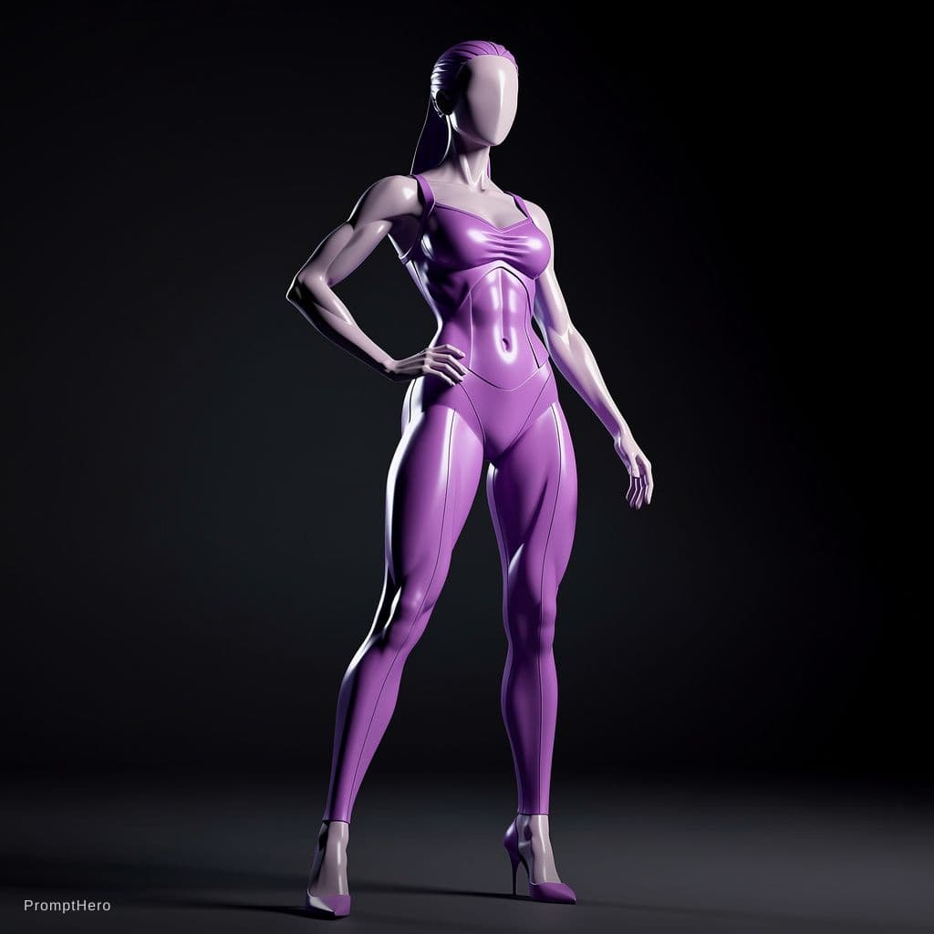 AI generated: A stylized, faceless, vector-style cartoon female supermodel character, stands and shows her perfect...