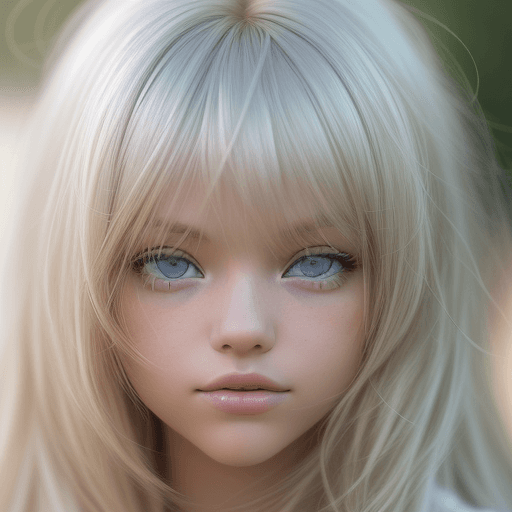 AI generated: photo featuring a girl model, blondy color hair, 300mm f/5. 8, light silver and white, optical, soft...