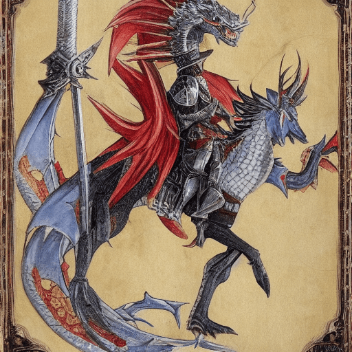 AI generated: A knight holding the sword with her right hand while with her left hand casts an ice spell against t...