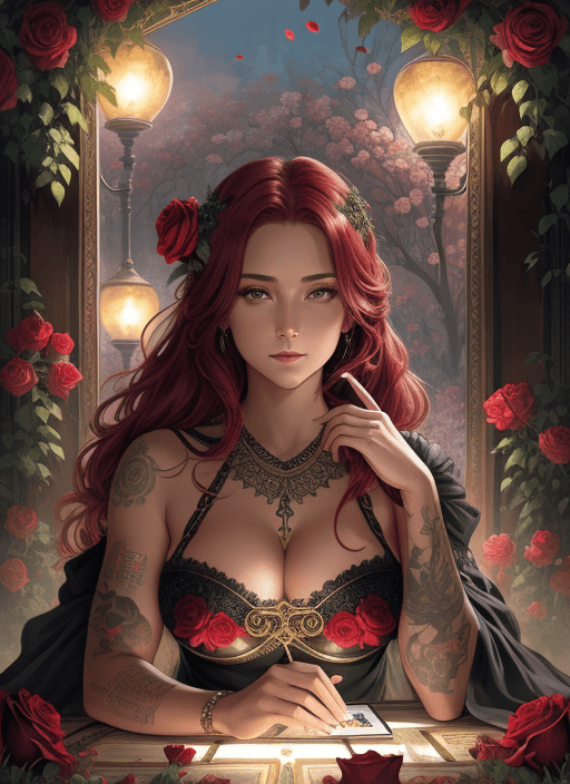 AI generated: Tarot card, Close up face shot of a beautiful woman looking at the camera, (((card title surrounded ...