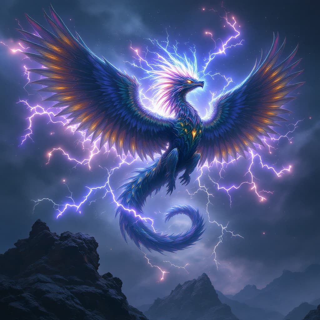 AI generated: Quetzalcoatl with it's lightning wings