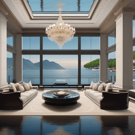 AI generated: Create a breathtaking visual representation of a luxurious waterfront Mega Mansion that exudes opule...