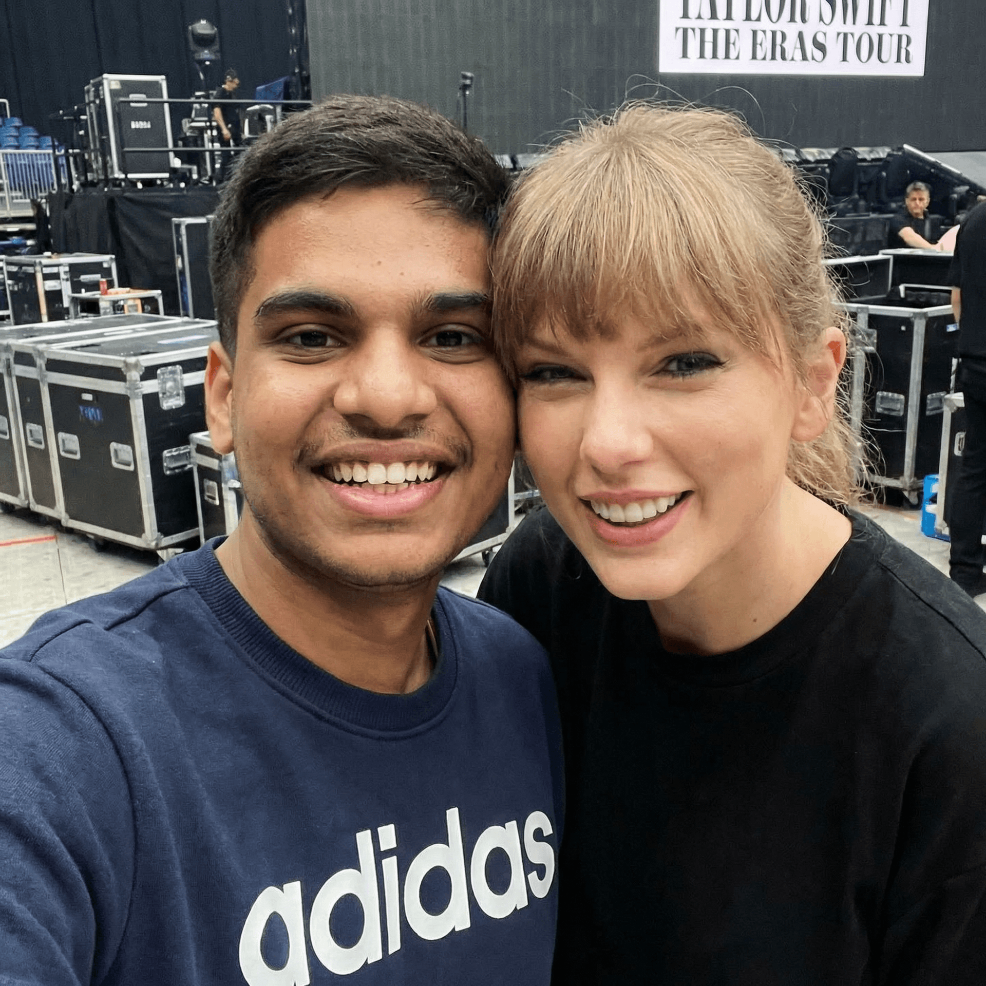 AI generated: with Taylor Swift backstage at a concert, excited fans vibe