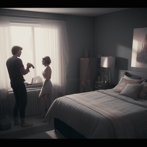 AI generated: Show a couple alone in their room, unpacking and talking about their upcoming experience. cinematic,...