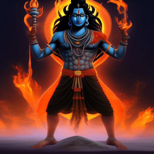 AI generated: Lord Shiva, Indian mythology, one piece character, symmetric body, wielding a trishula, full body, e...